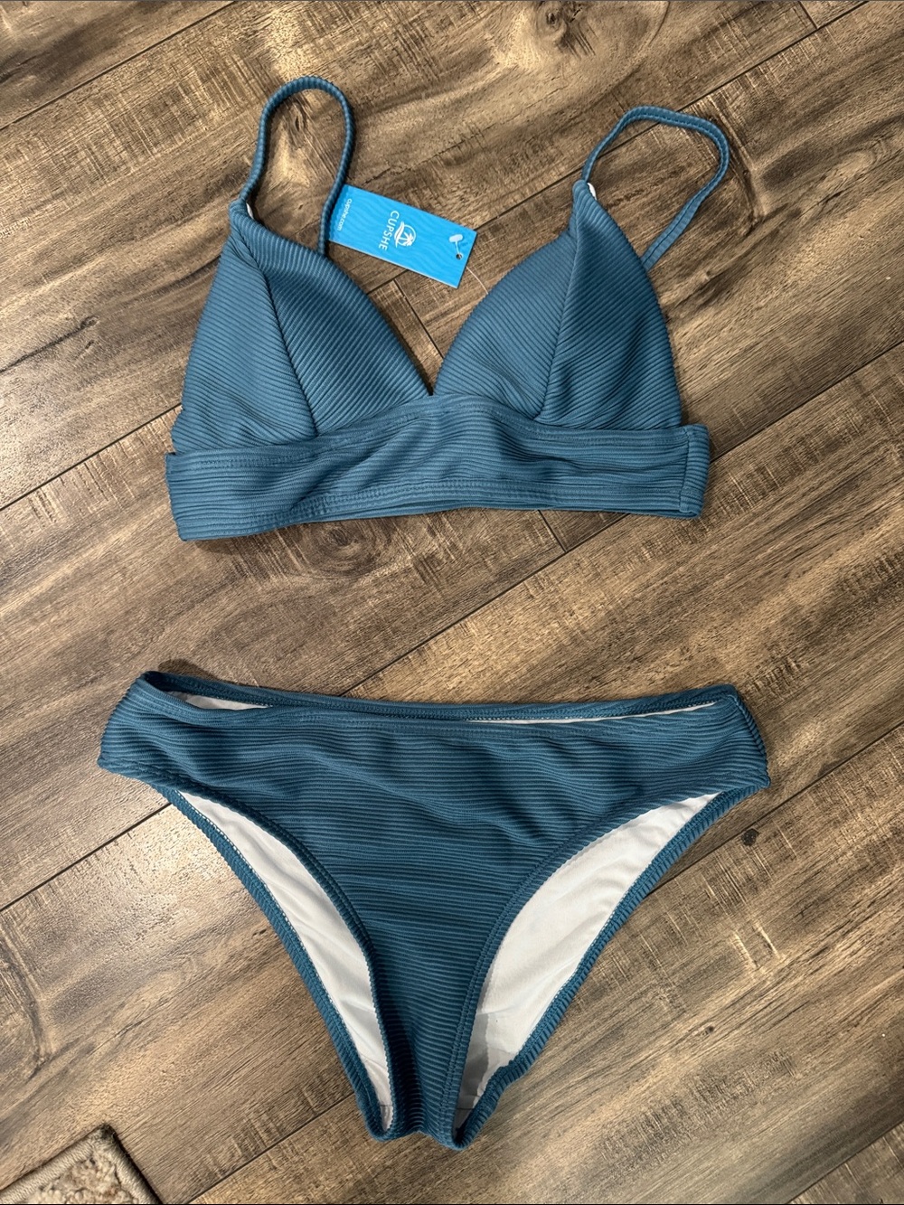 Cupshe NWT Ribbed Teal Triangle Bikini Set - Women Swim size small
